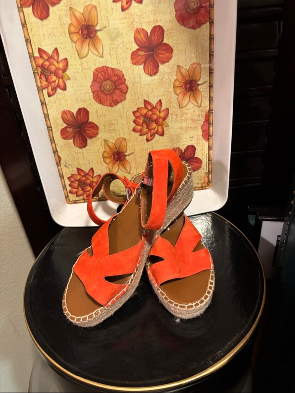 Franco Sarto Orange Suede Espadrille Wedge Sandals